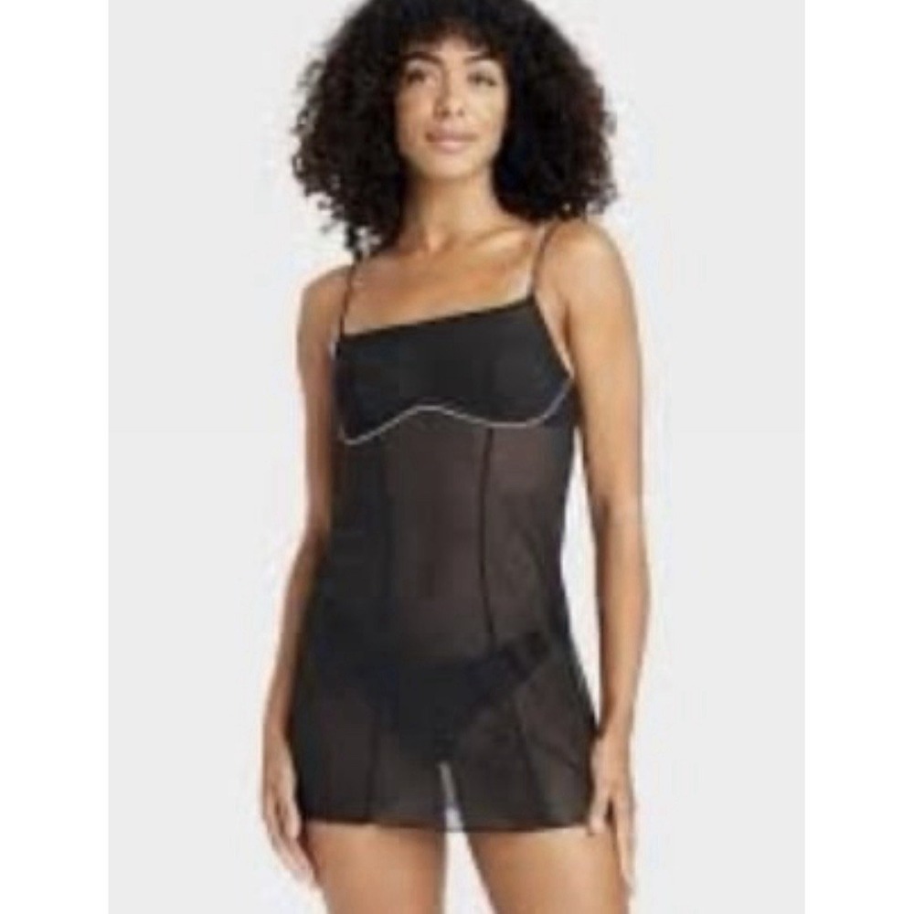 NEW Auden Black Rhinestone Studded Lingerie Dress, XS